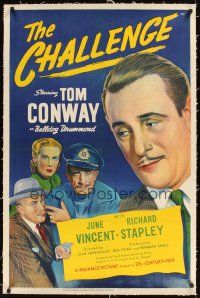 1a285 CHALLENGE linen 1sh '48 stone litho of Tom Conway as detective Bulldog Drummond!