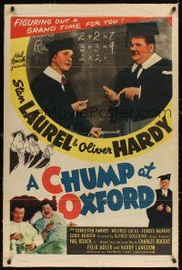 1a291 CHUMP AT OXFORD linen 1sh R46 great image of Laurel & Hardy solving math problems!