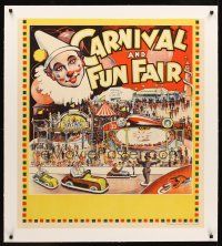 1a055 MAMMOTH CIRCUS: CARNIVAL & FUN FAIR linen English circus poster '30s cool art of fun rides!