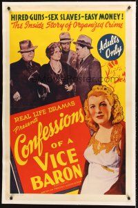 1a299 CONFESSIONS OF A VICE BARON linen 1sh '42 stone litho, hired guns, sex slaves & easy money!