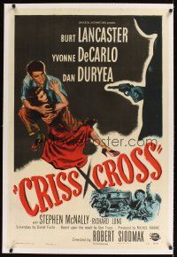 1a305 CRISS CROSS linen 1sh '48 Burt Lancaster & Yvonne De Carlo, Robert Siodmak film noir!