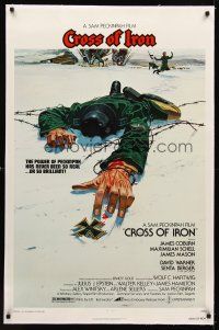 1a306 CROSS OF IRON linen 1sh '77 Sam Peckinpah, Tanenbaum art of fallen World War II Nazi soldier!