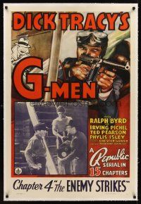 1a313 DICK TRACY'S G-MEN linen chapter 4 1sh '39 art of Ralph Byrd with machine gun, serial!