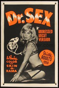 1a315 DR. SEX linen 1sh '64 Ted V. Mikels, undressed uncut version in flaming color & Skin-A-Rama!