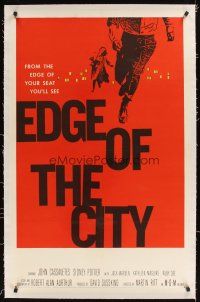 1a319 EDGE OF THE CITY linen 1sh '56 John Cassavetes, Sidney Poitier, cool art by Saul Bass!