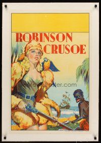 1a059 ROBINSON CRUSOE linen stage play English double crown '30s stone litho of sexy female hero