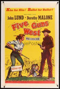 1a333 FIVE GUNS WEST linen 1sh '58 first Roger Corman, John Lund, Dorothy Malone