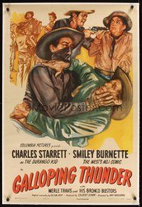 1a340 GALLOPING THUNDER linen 1sh '45 Charles Starrett as The Durango Kid & comic Smiley Burnette!