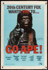 1a350 GO APE linen 1sh '74 5-bill Planet of the Apes, wonderful Uncle Sam parody art!