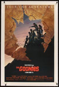 1a354 GOONIES linen map style 1sh '85 Josh Brolin, teen adventure classic, best different art!