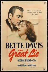 1a362 GREAT LIE linen 1sh '41 Bette Davis, Brent, there are some things a woman has to lie about!