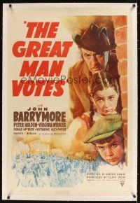 1a363 GREAT MAN VOTES linen 1sh '39 alcoholic John Barrymore is adored because he holds swing vote!