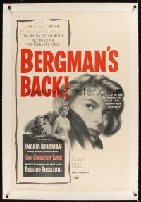 1a364 GREATEST LOVE linen 1sh '54 Ingrid Bergman, Roberto Rossellini's Europa '51!