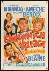 1a365 GREENWICH VILLAGE linen 1sh '44 sexy full-length Carmen Miranda, Don Ameche, William Bendix