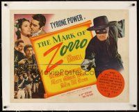 1a009 MARK OF ZORRO linen 1/2sh '40 masked hero Tyrone Power in costume & with young Linda Darnell!