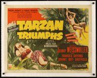 1a013 TARZAN TRIUMPHS linen 1/2sh '43 art of Johnny Weissmuller & sexy Frances Gifford as Zandra!