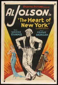 1a368 HALLELUJAH I'M A BUM linen 1sh R38 Al Jolson, Harry Langdon, Madge Evans, Heart of New York!