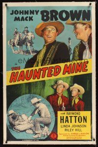1a371 HAUNTED MINE linen 1sh '46 stone litho of cowboys Johnny Mack Brown & Raymond Hatton!