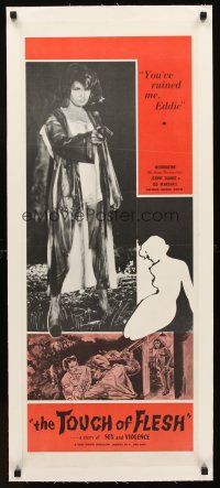 1a027 TOUCH OF FLESH linen insert '60 great image of girl in robe w/gun, You've ruined me, Eddie!