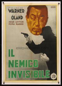 1a211 CHARLIE CHAN IN LONDON linen Italian 1sh 1934 cool image of Warner Oland over villain shadow!