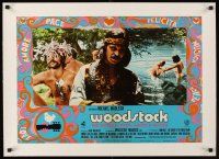 1a230 WOODSTOCK linen Italian photobusta '70 c/u of hippies wearing flowers & skinny dipping!