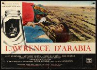 1a218 LAWRENCE OF ARABIA linen Italian lrg pbusta '62 David Lean, Peter O'Toole holds gun on man!