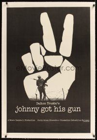 1a397 JOHNNY GOT HIS GUN linen teaser 1sh '71 Dalton Trumbo, great peace sign & soldier image!