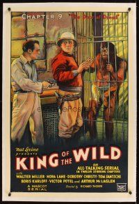 1a398 KING OF THE WILD linen chapter 9 1sh '31 cool stone litho of half-man half-ape behind bars!
