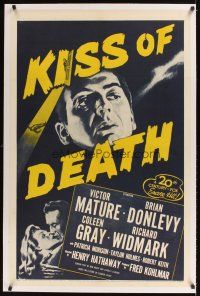 1a399 KISS OF DEATH linen 1sh R53 art of Victor Mature in film noir classic!