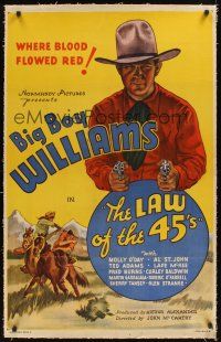 1a401 LAW OF THE 45s linen 1sh '35 art of cowboy Guinn Big Boy Williams, where blood flowed red!
