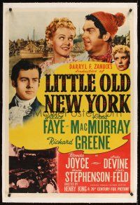 1a403 LITTLE OLD NEW YORK linen style B 1sh '40 Alice Faye, Fred MacMurray & Richard Greene!
