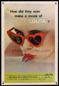 1a404 LOLITA linen 1sh '62 Kubrick, sexy Sue Lyon with heart sunglasses & lollipop!