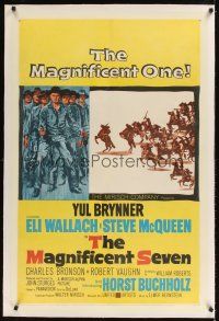 1a410 MAGNIFICENT SEVEN linen 1sh '60 Yul Brynner, Steve McQueen, John Sturges' 7 Samurai western!