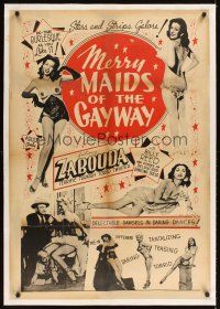 1a416 MERRY MAIDS OF THE GAY WAY linen 1sh '54 half-naked burlesque dancers, Stars & Strips galore!