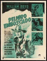 1a092 FOOL'S GOLD linen Mexican poster R50s Mendoza art of William Boyd as Hopalong Cassidy!
