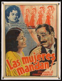 1a095 LAS MUJERES MANDAN linen Mexican poster '37 art of top stars + sexy female matadors!