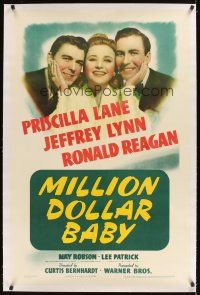 1a417 MILLION DOLLAR BABY linen 1sh '41 Priscilla Lane between Jeffrey Lynn & Ronald Reagan!