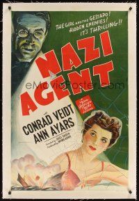 1a427 NAZI AGENT linen 1sh '42 stone litho of Ann Ayars & evil Gestapo agent Conrad Veidt!