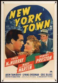1a429 NEW YORK TOWN linen 1sh '41 Fred MacMurray, Mary Martin, Robert Preston