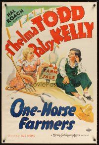 1a441 ONE-HORSE FARMERS linen 1sh '34 stone litho of Thelma Todd & Patsy Kelly, Hal Roach!