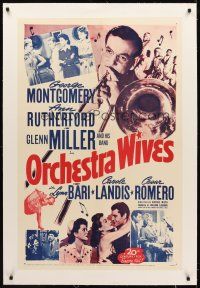 1a442 ORCHESTRA WIVES linen 1sh R54 great close up of Glenn Miller playing trombone!