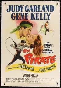 1a448 PIRATE linen 1sh '48 great artwork of Judy Garland & Gene Kelly dancing and romancing!