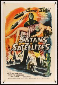 1a465 SATAN'S SATELLITES linen 1sh '58 space spies plot to put the world out of orbit, sexy art!