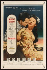 1a466 SAYONARA linen 1sh '57 Marlon Brando, Miiko Taka, I am not allowed to love!