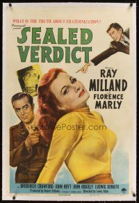 1a468 SEALED VERDICT linen 1sh '48 Ray Milland, sexy Florence Marly ought to hang!