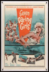 1a470 SEVEN DARING GIRLS linen 1sh '62 gorgeous girls on a vacation that turns into a nightmare!