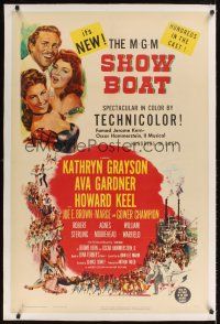 1a474 SHOW BOAT linen 1sh '51 art of Kathryn Grayson, sexy Ava Gardner & Howard Keel!