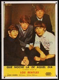 1a136 HARD DAY'S NIGHT linen Spanish '64 different portrait of The Beatles, rock & roll classic!
