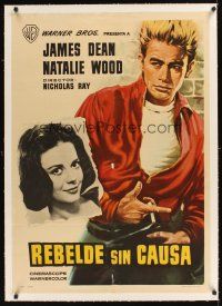 1a139 REBEL WITHOUT A CAUSE linen Spanish '64 Nicholas Ray, MCP art of James Dean & Natalie Wood!