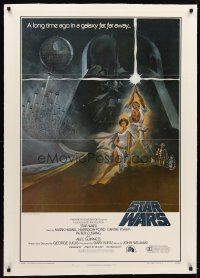 1a486 STAR WARS linen int'l style A first printing 1sh '77 George Lucas classic, art by Tom Jung!